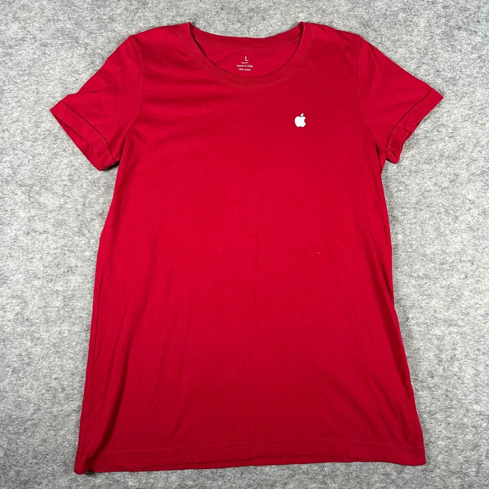 Apple Store Employee Made In The USA Women Red Logo Short Sleeve T-Shirt L